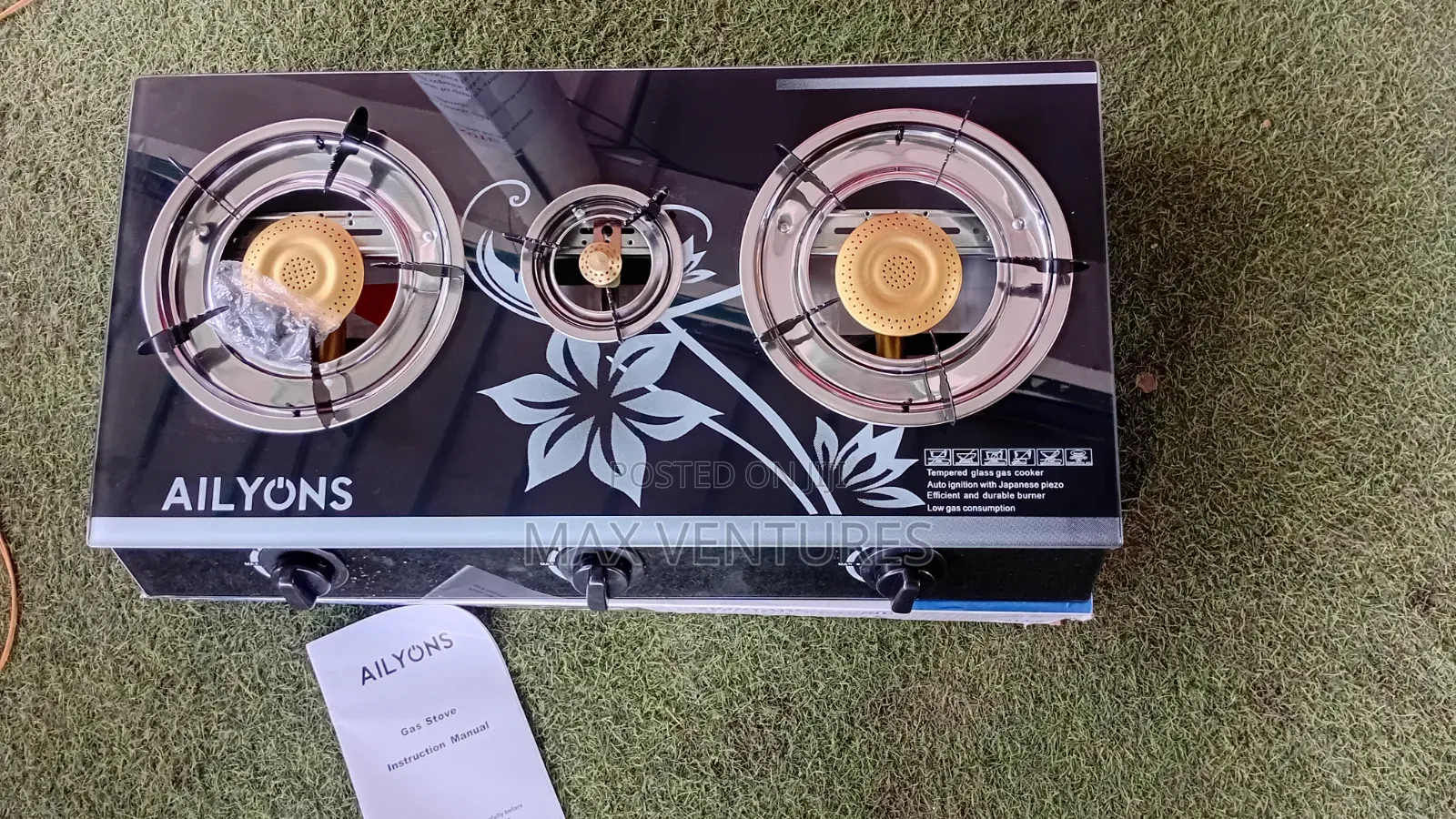 Ailyons Glass Top 3in1 Stove – Modern Style Easy Ignition 3 Gas Stov
