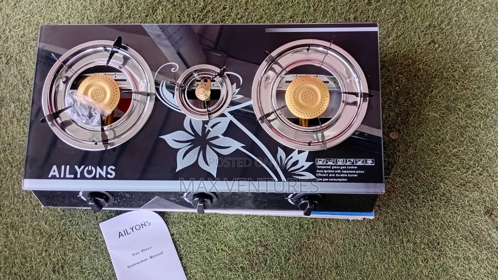 Ailyons Glass Top Stove – 3in1 Design for Modern Kitchens 3 Gas Burner