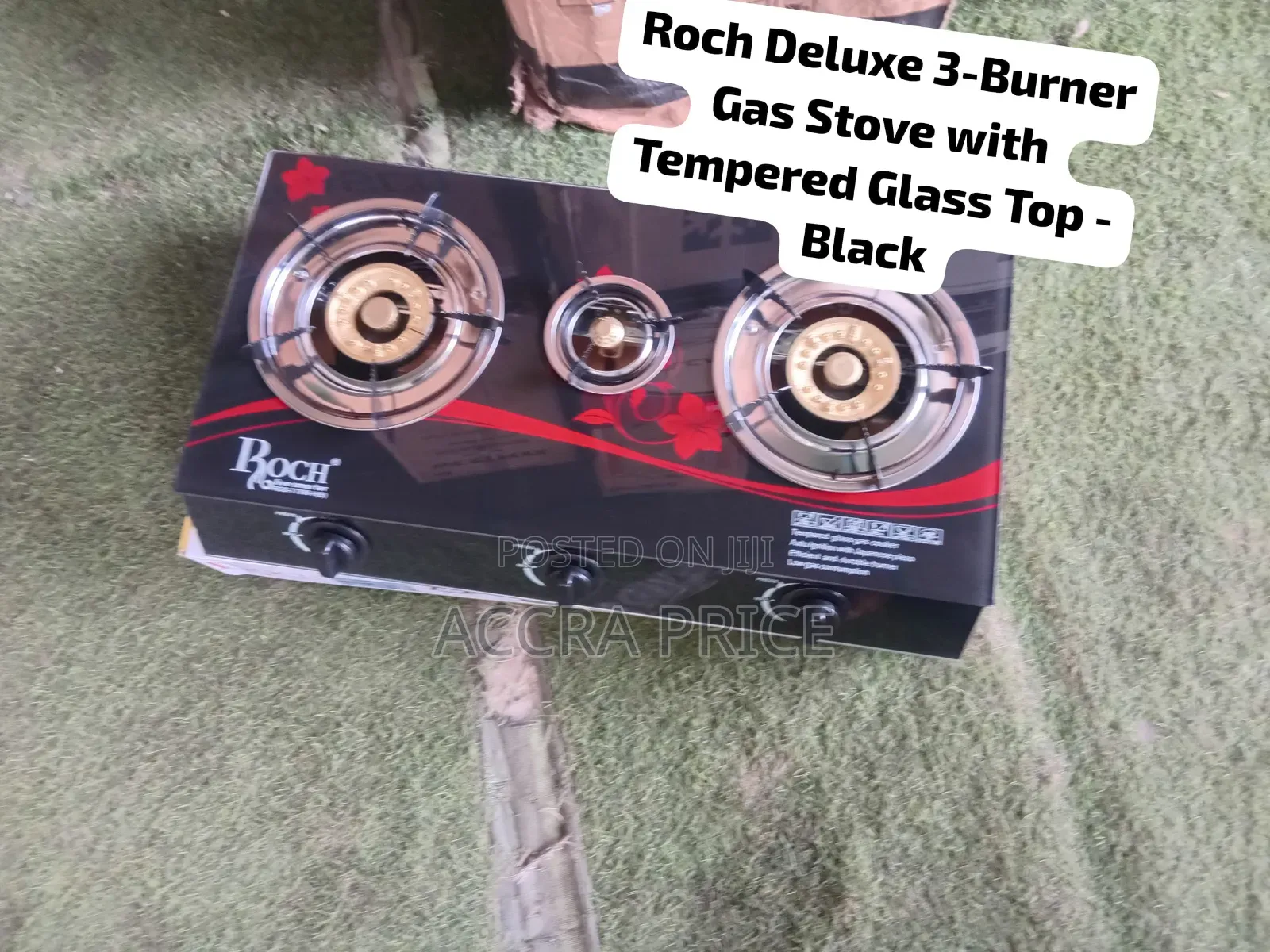 Roch Deluxe 3-Burner Gas Stove With Tempered Glass Top – Black Quality