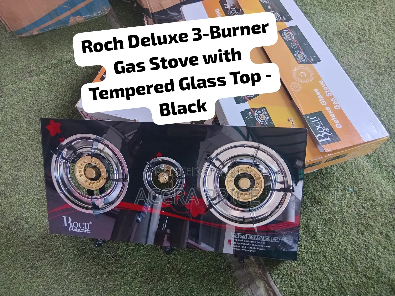 Roch 3-Burner Gas Stove Deluxe Edition – Tempered Glass Top, Elegant