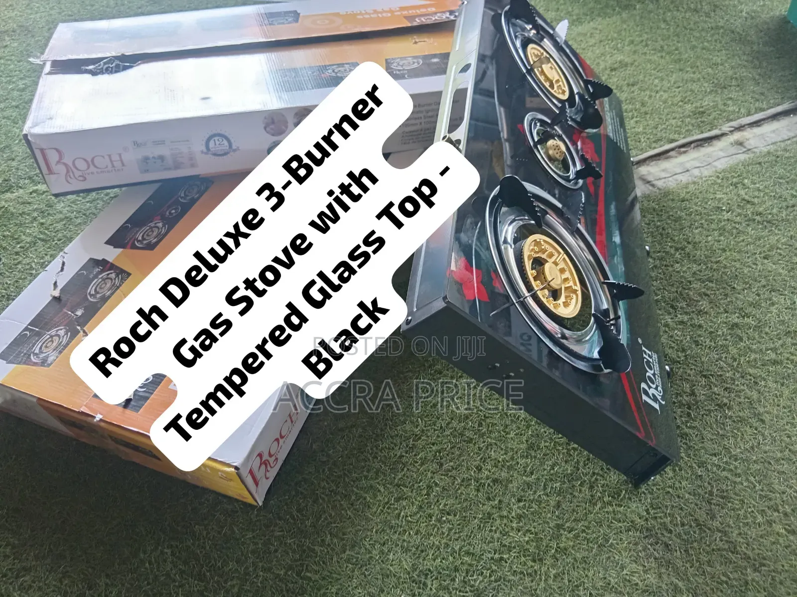 Roch Deluxe Gas Cooker 3 Burner – Premium Quality Black Tempered