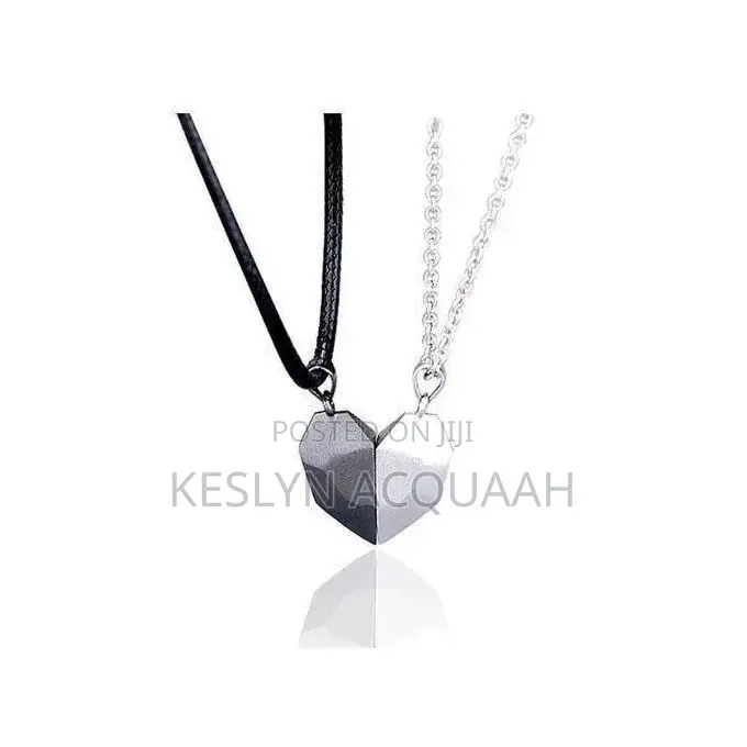 2-Piece Couple Stainless Steel Heart Pendant Necklace – Black White