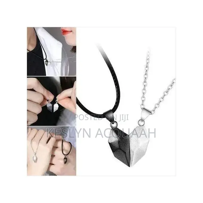 2-Piece Couple Stainless Steel Heart Pendant Necklace – Black White