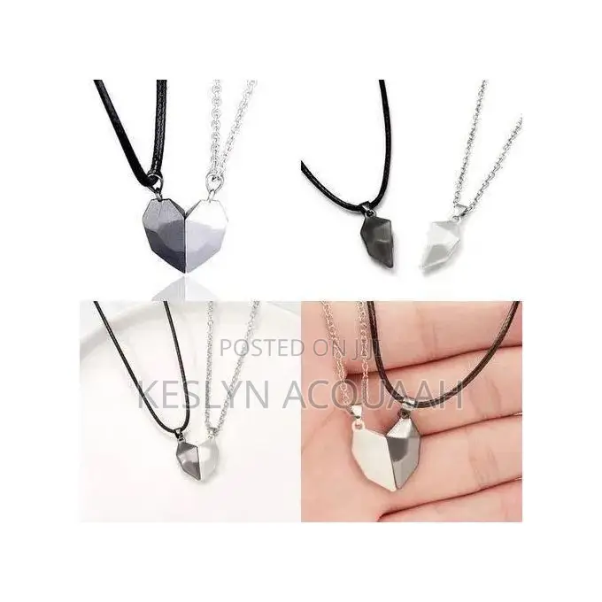 2-Piece Couple Stainless Steel Heart Pendant Necklace – Black White