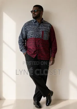 Men’S Long-Sleeve Shirt XXL– Red Wine, Black and White