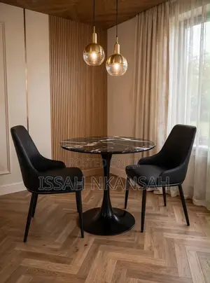 Black and White Marble Table + 2 Chairs