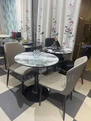 Grey Marble Round Table + Chairs