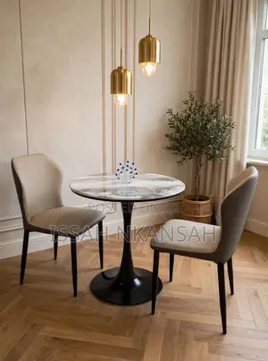 Grey Marble Round Table + Chairs