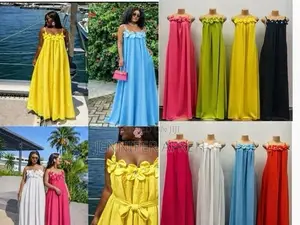 3D Flower Strap Long Dress