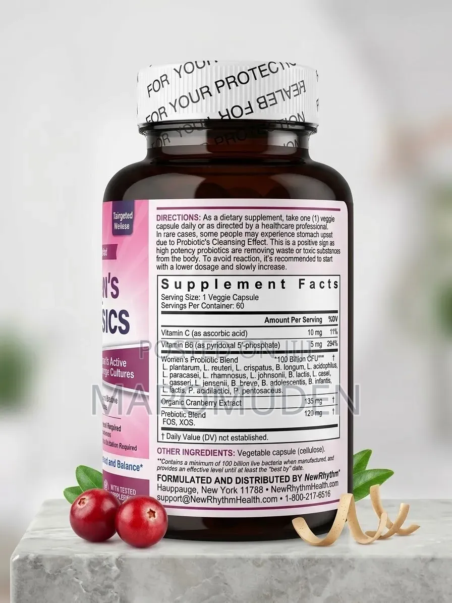 NewRhythm Women's Probiotics(100 Billion CFU) + Cranberry, Vit C B6