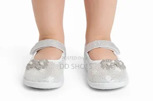 Silver Glitter Baby Girls Mary Jane With Flower Pearl Decor