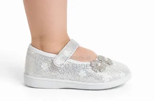 Silver Glitter Baby Girls Mary Jane With Flower Pearl Decor