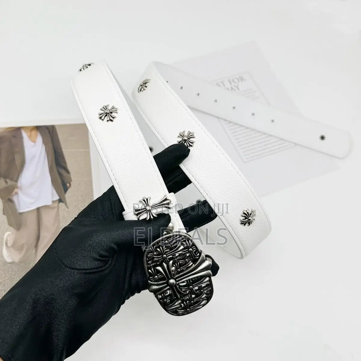 Chrome Hearts Cemetery Cross Belt White