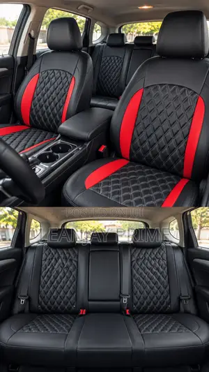 Complete Car Seat Covers Black Red Perforated Soft Leather