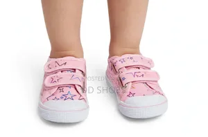 Pink Baby Girls Sneakers With Star Print and Double Velcro