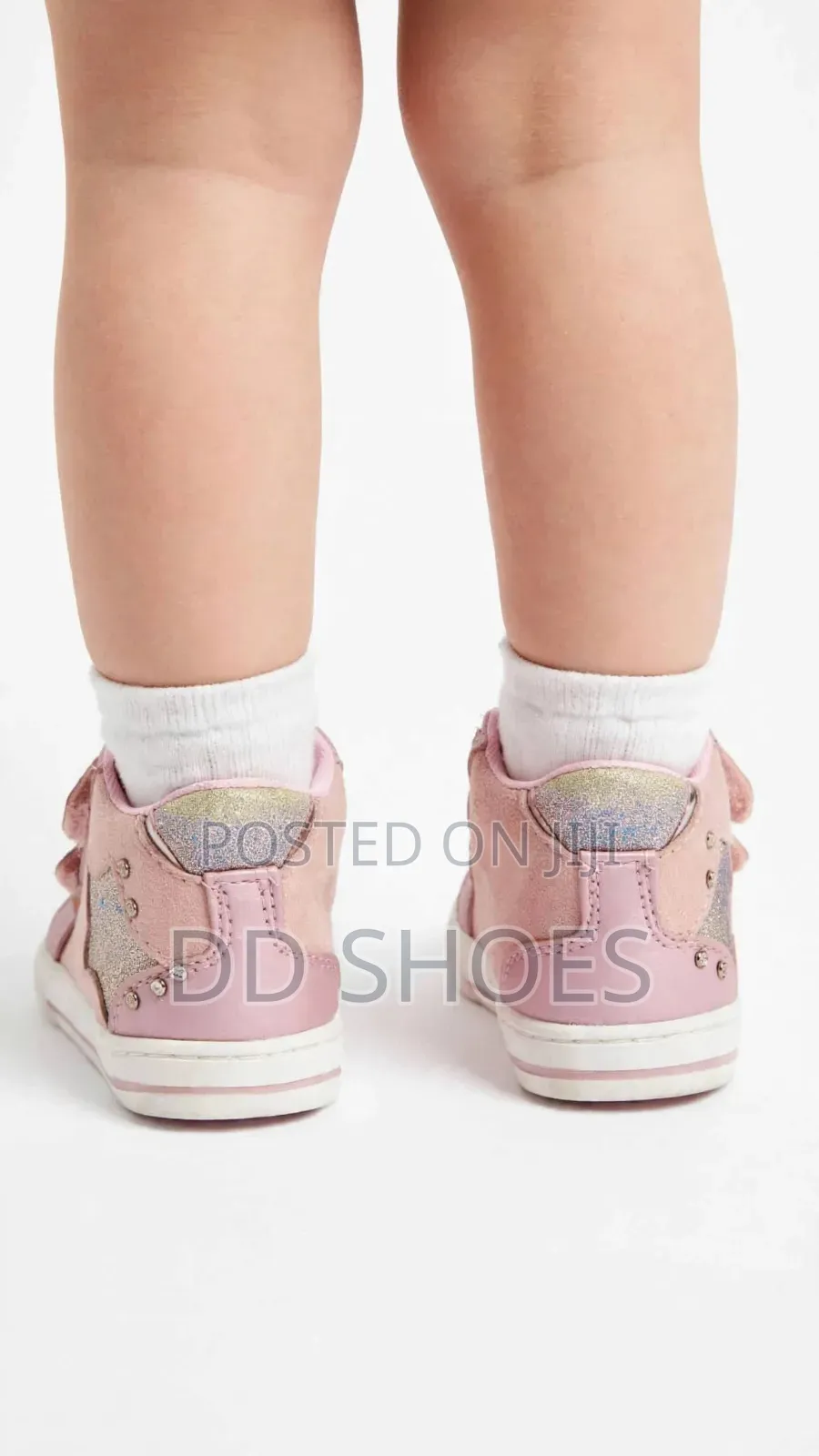 Pink High-Top Baby Girls Sneakers With Double Velcro and Glitter Star