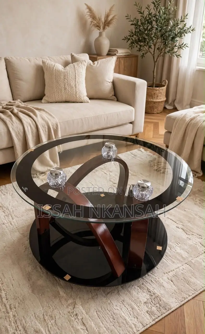 Round Glass S Wood Center Table
