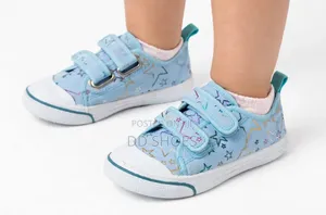 Light Blue Star Print Canvas Baby Shoes With Double Velcro Straps