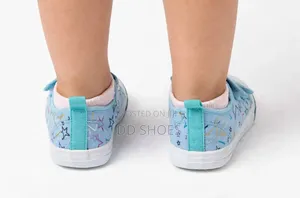 Light Blue Star Print Canvas Baby Shoes With Double Velcro Straps