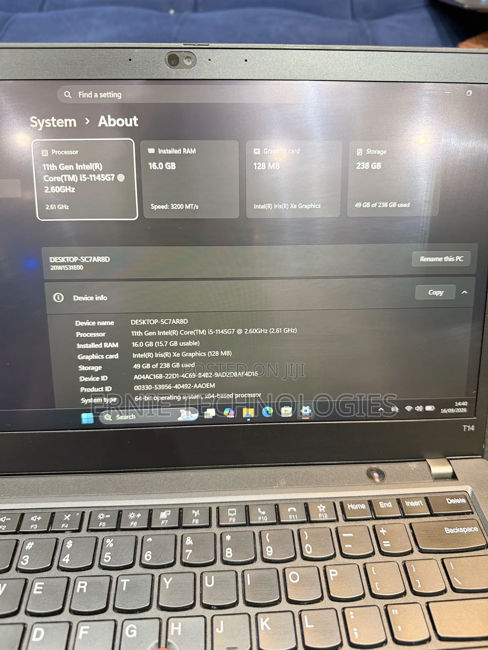 Laptop Lenovo ThinkPad T14 16GB Intel Core i5 SSD 256GB