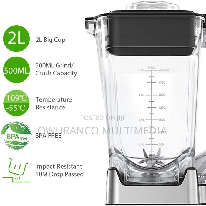 Homgeek 2000W Blender NY-8188MJB 2L 33000RPM 8 Blades