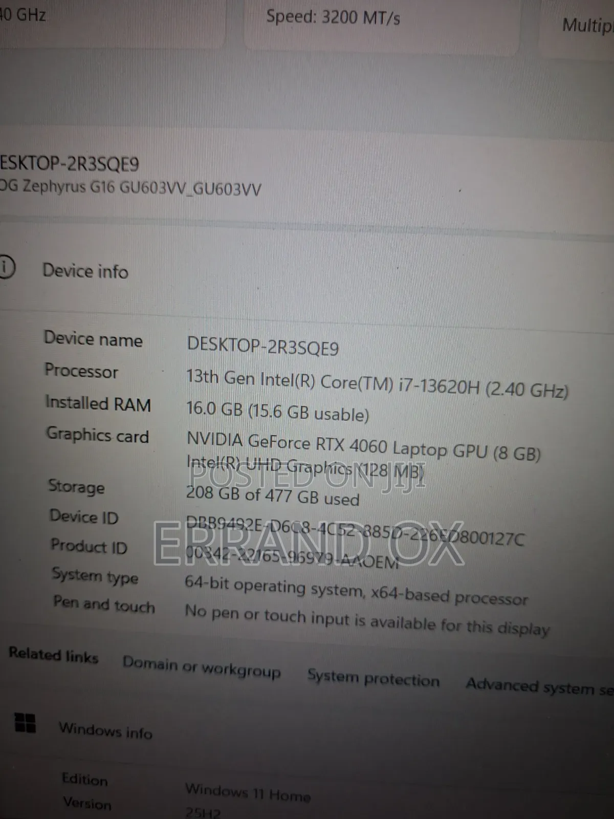 Laptop Asus ROG Zephyrus G16 16GB Nvidia HDD 500GB
