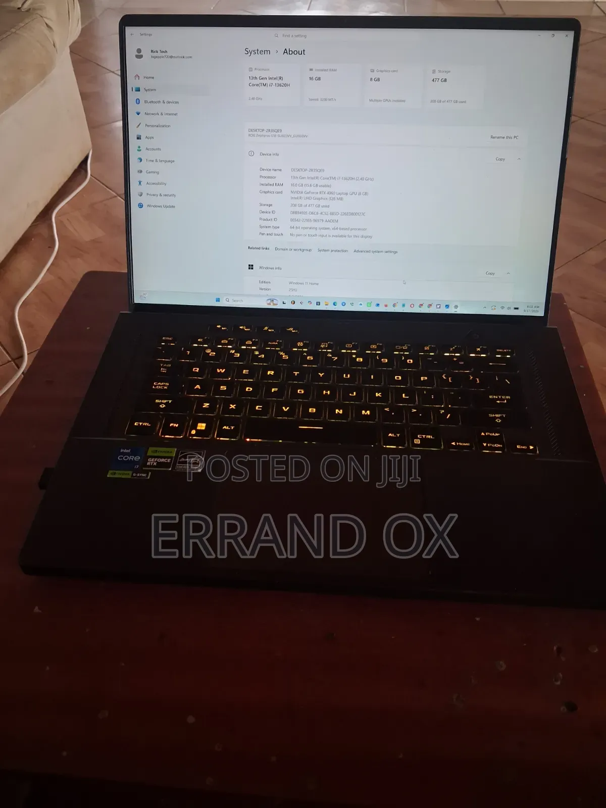 Laptop Asus ROG Zephyrus G16 16GB Nvidia HDD 500GB