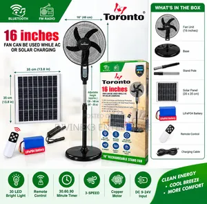 16" Rechargeable Stand Fan With Solar Panel