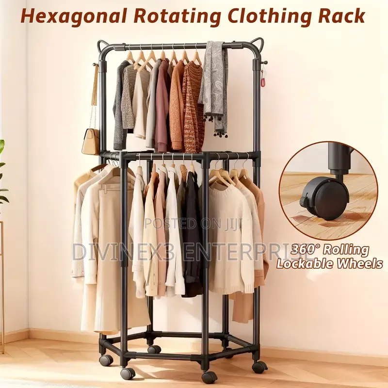 Rotating Double-Layer Hexagonal Coat Rack