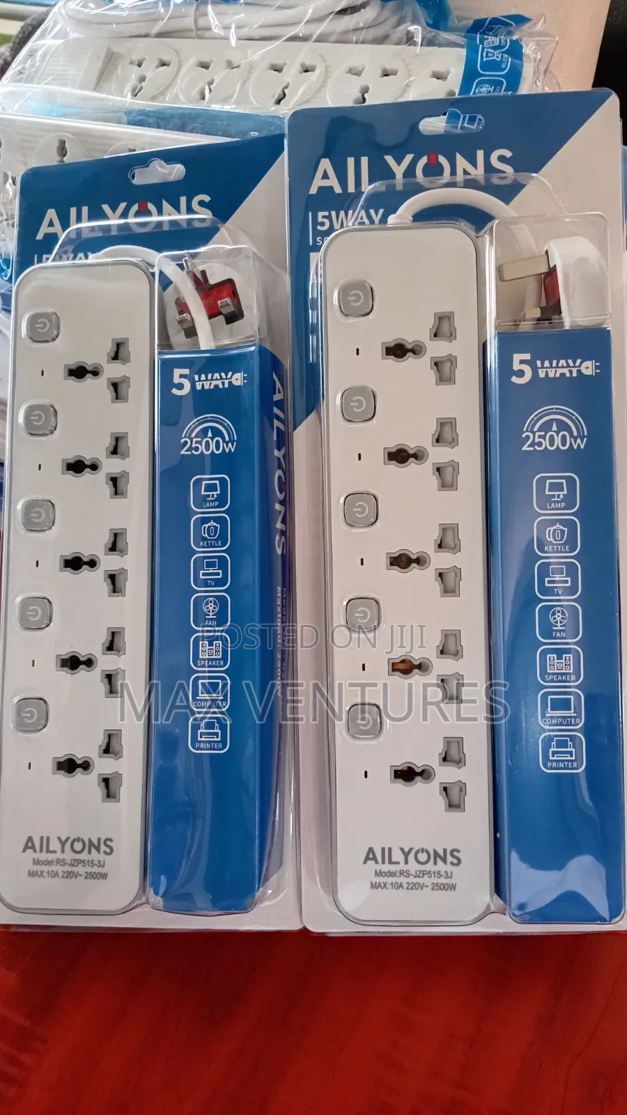 Ailyons 2500W 5-Way Power Strip for Multiple Devices