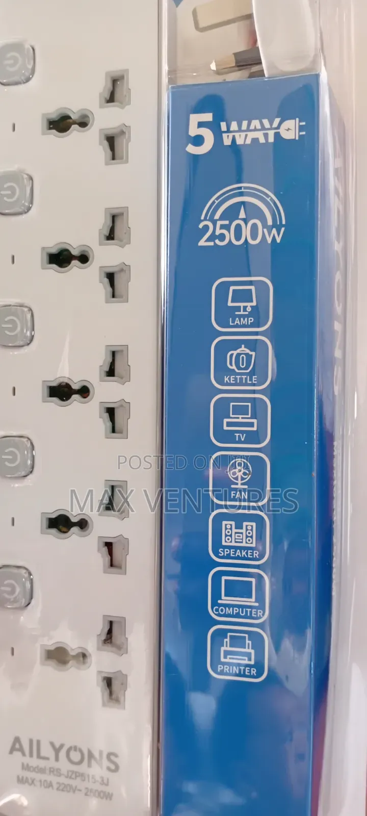 Ailyons 5-Way Power Strip With Individual Switches