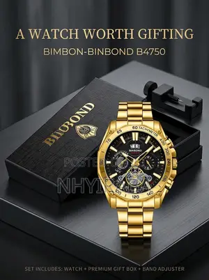 Men's Bimbon-Binbond B4750 Gold Tourbillon-Style Quartz Watch Gift Set