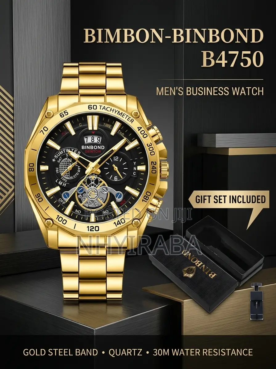 Men's Bimbon-Binbond B4750 Gold Tourbillon-Style Quartz Watch Gift Set