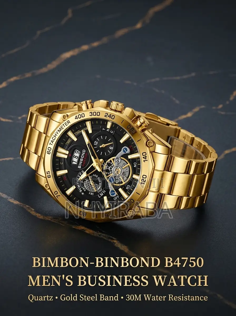 Men's Bimbon-Binbond B4750 Gold Tourbillon-Style Quartz Watch Gift Set