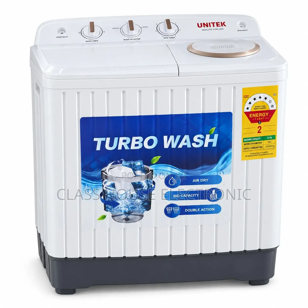 Unitek Twin Tube Washing Machine 7KG More (11kg 12kg)