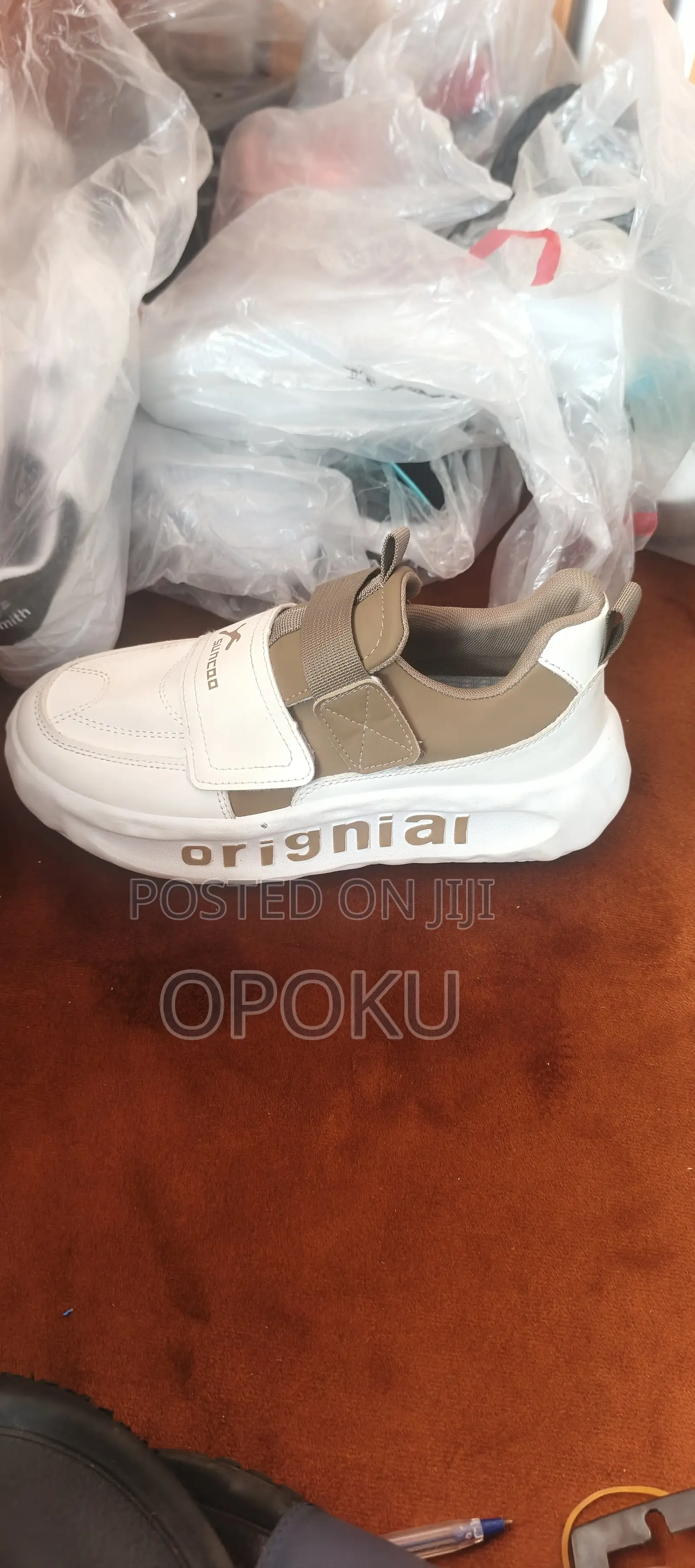 Two-Tone White and Khaki/Brown Platform Sneaker