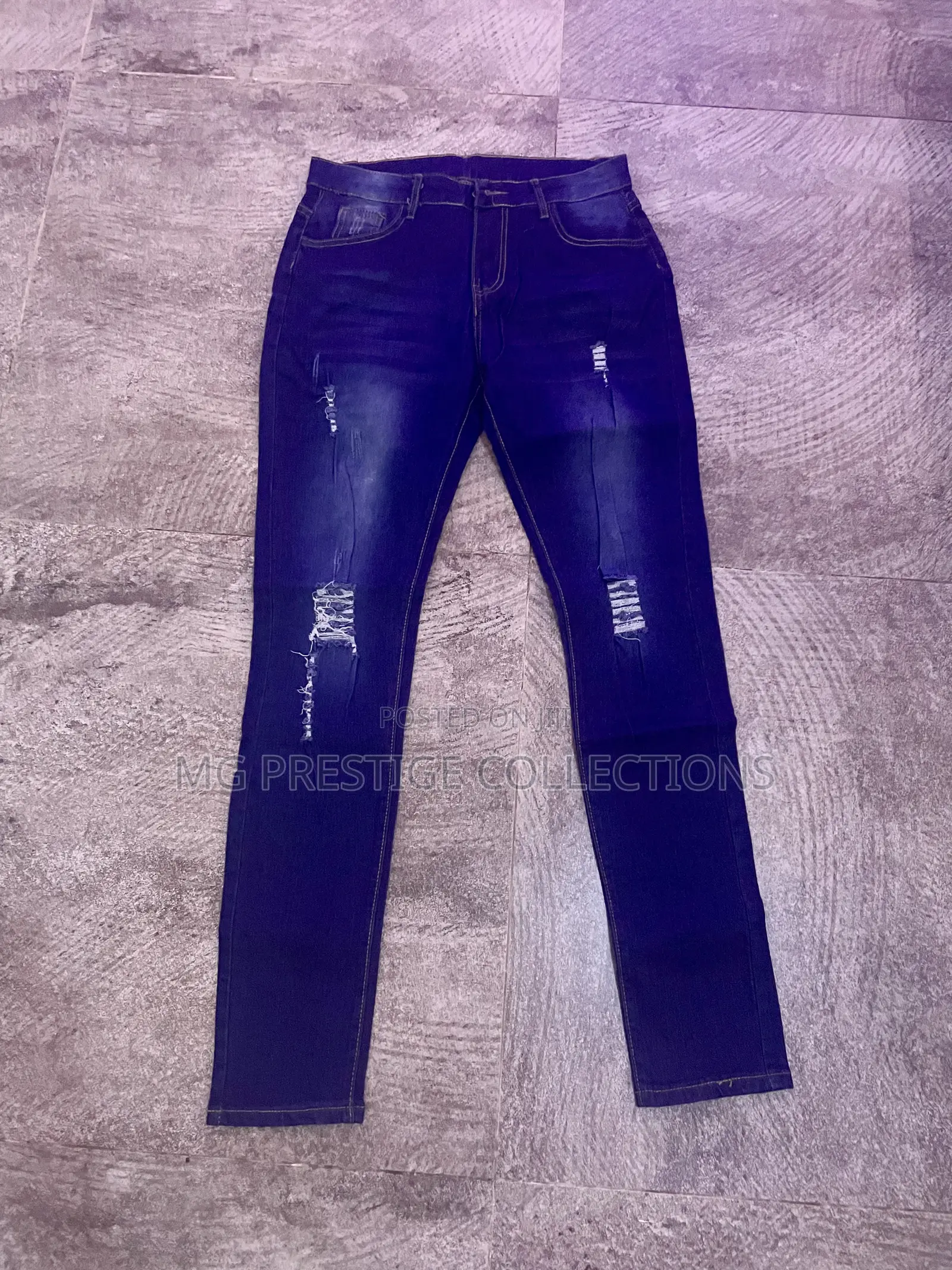 Women's Dark Blue Ripped Slim-Fit Jeans