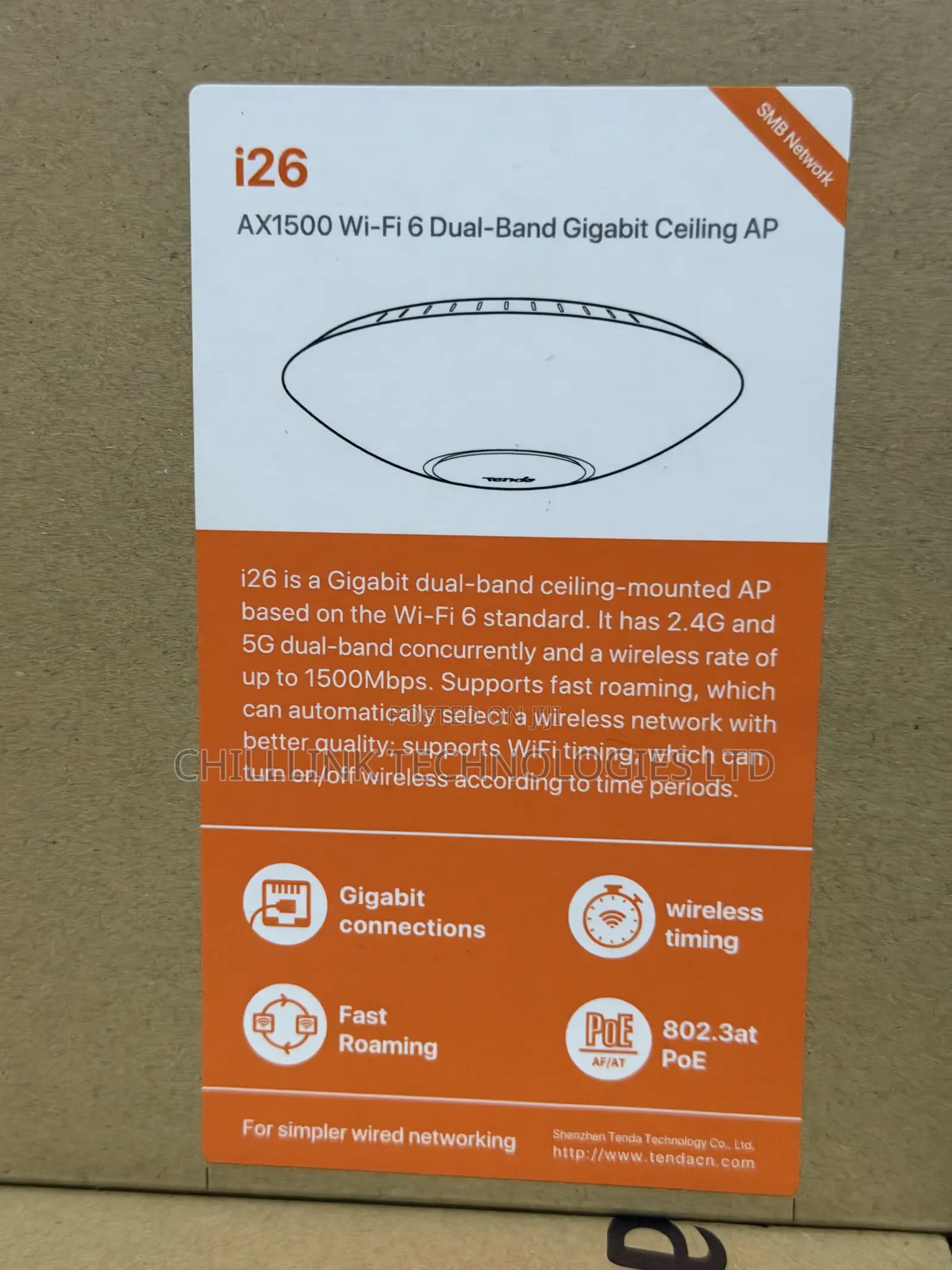 Tenda 126 Ax1500 Wi-Fi 6 Dual Band Gigabit Ceiling Access Point