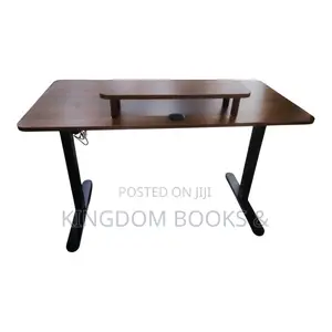 Electric Height Adjustable Desk With Monitor Riser - Dark Wood / Black