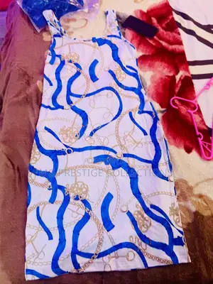 Stylish White Blue Chain Print Bodycon Dress