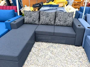 Blue and Color Black L-Shaped Sectional Sofa With Chaise