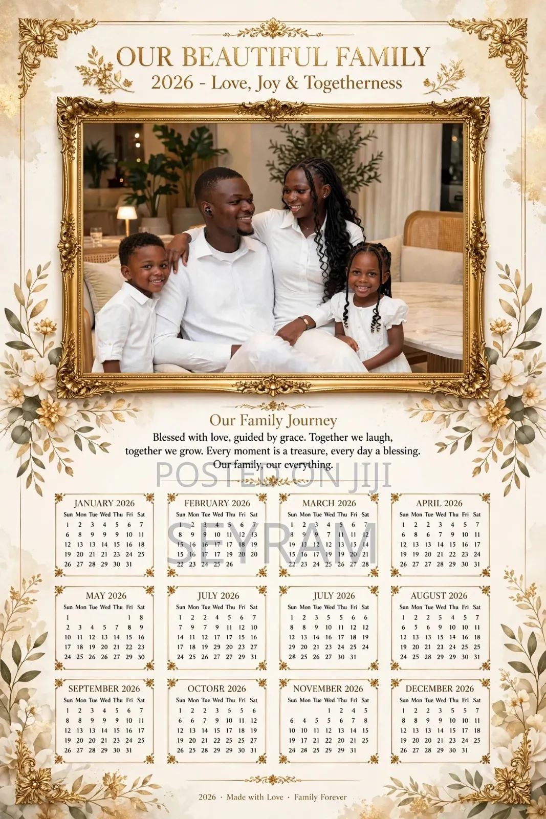 Custom 2026 Luxury Family Love Calendar Frame Design