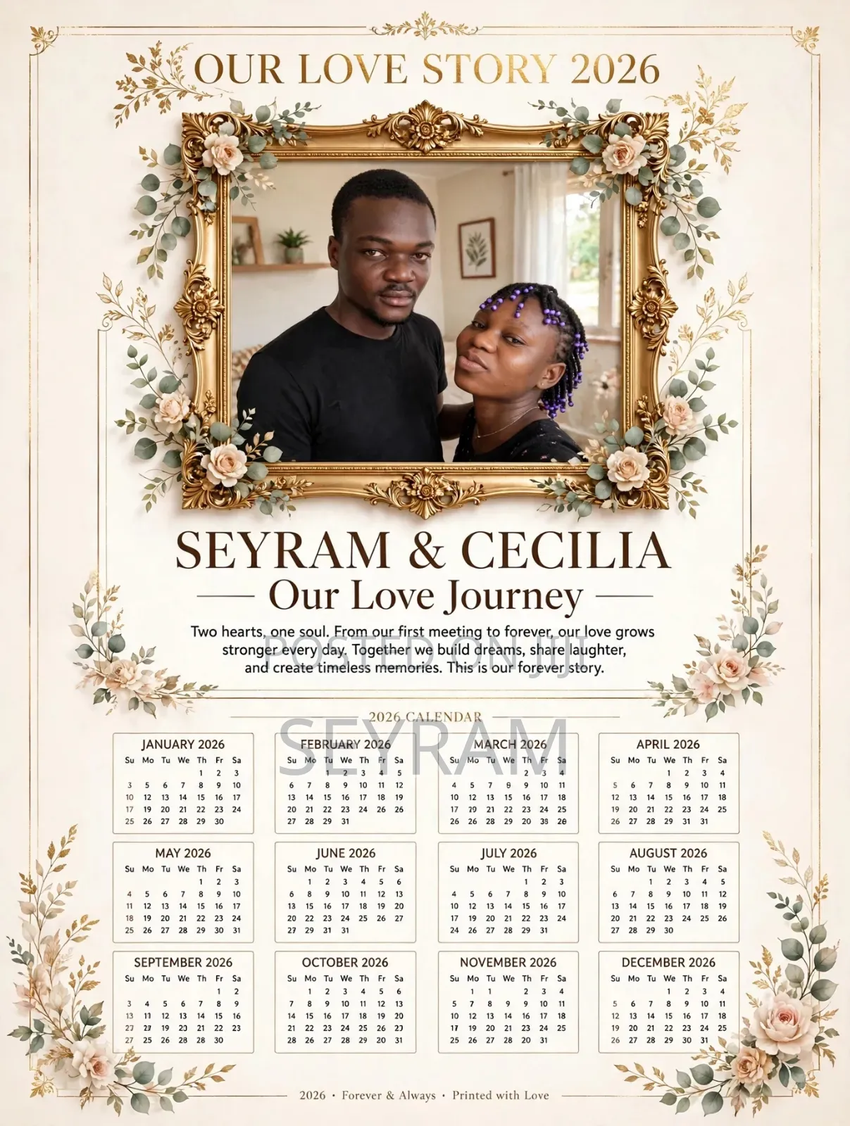 Custom 2026 Luxury Family Love Calendar Frame Design