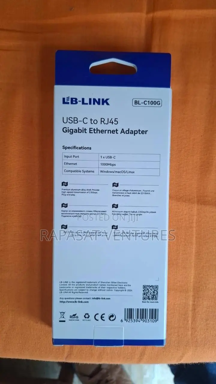 Lb-Link USB-C to Rj45 Female Gigabit Ethernet Adapter Bl-C100g