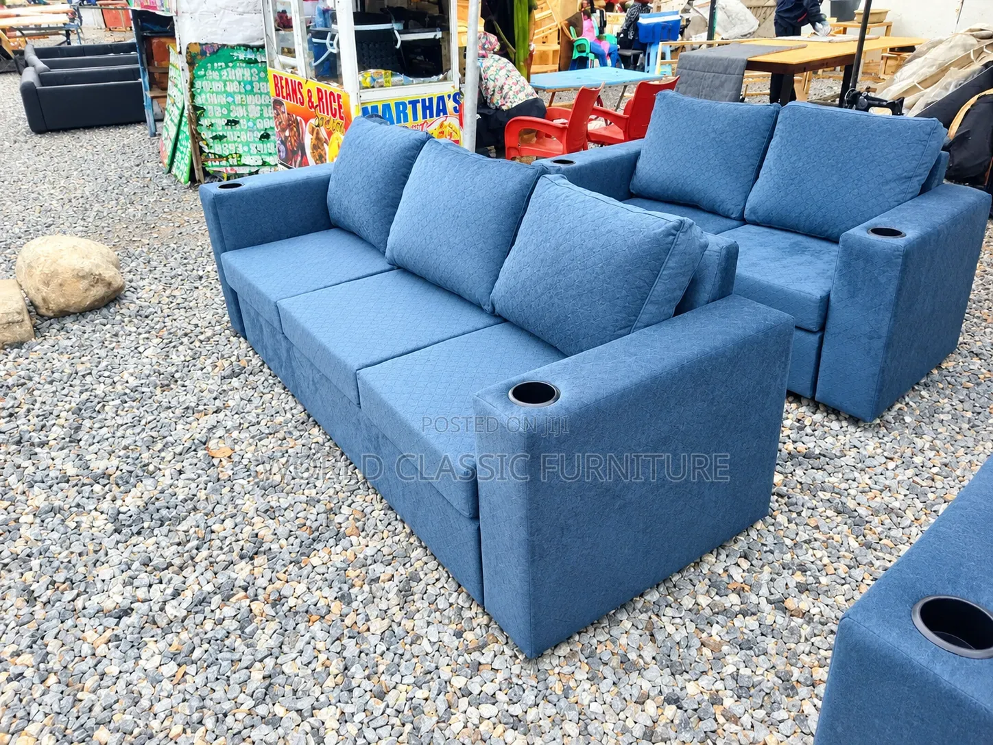 Green 3-Seater With 2- Seater Sectional Sofa With Built-in Cup Holders
