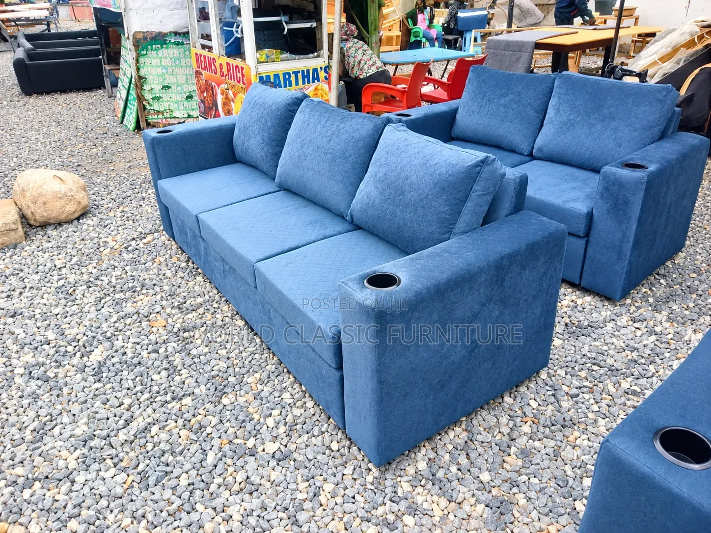 Green 3-Seater With 2- Seater Sectional Sofa With Built-in Cup Holders