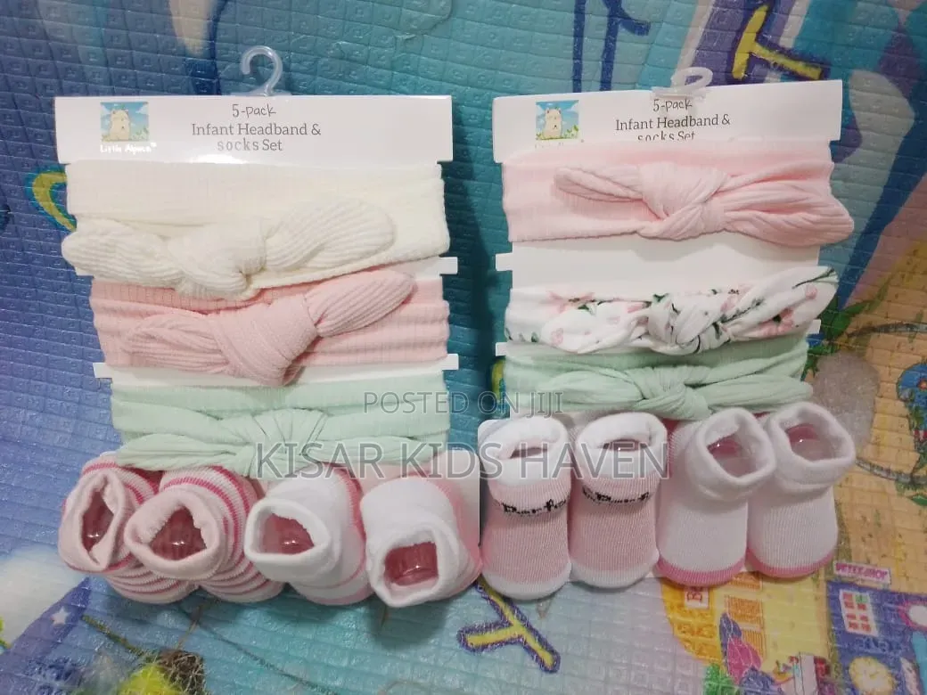 5 Pack Infant Headband and Socks Set 0 to 9months ( Price Per Pack)