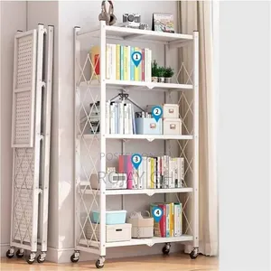5-Tier Heavy Foldable Storage/Kitchen Duty Rack With Wheels - White