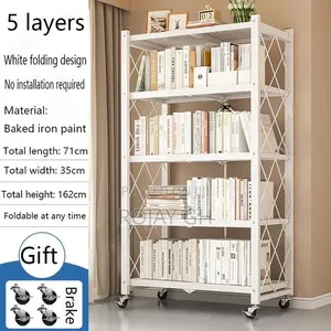5-Tier Heavy Foldable Storage/Kitchen Duty Rack With Wheels - White