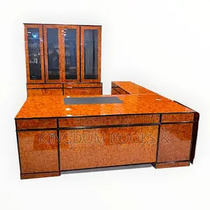 Luxury Executive L-Shaped Desk With Matching Wall Bookcase Cabinet